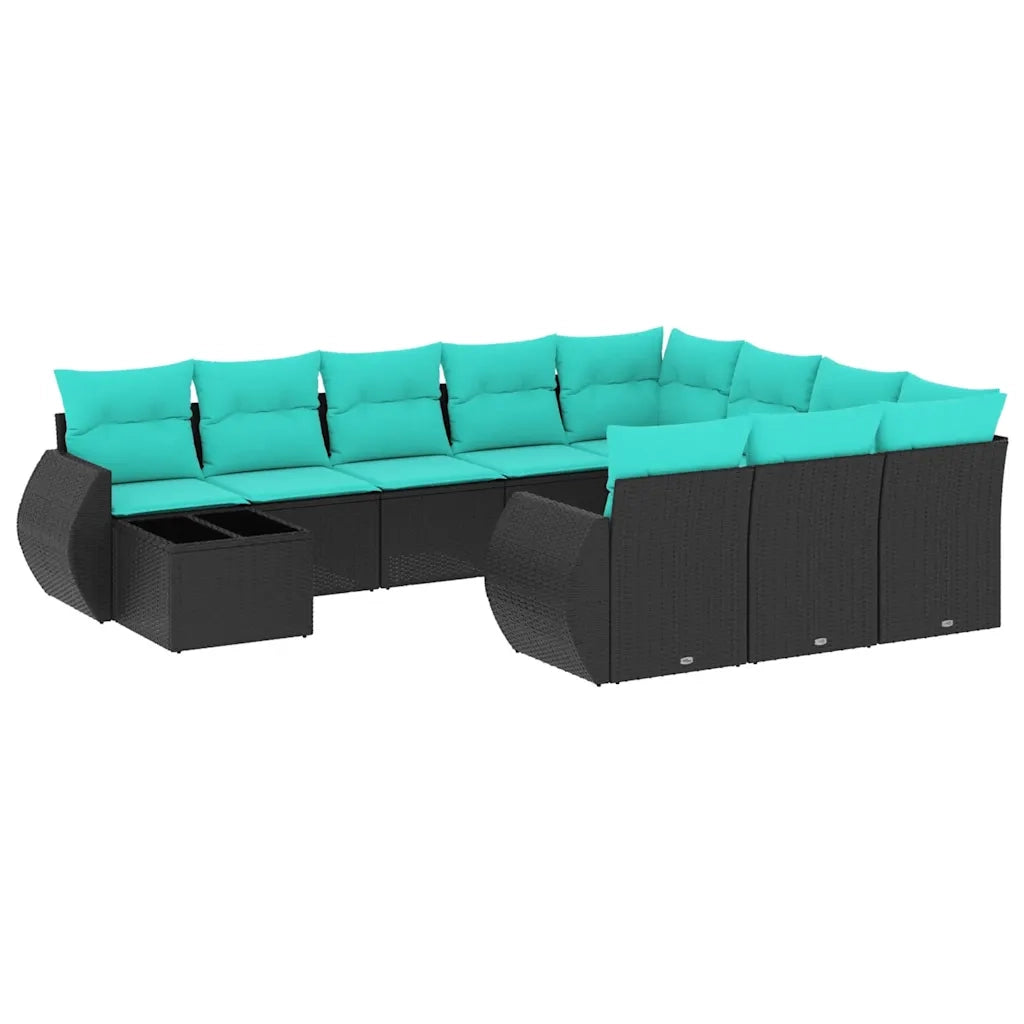 Set Divani da Giardino 11 pz con Cuscini Nero in Polyrattan 3221926