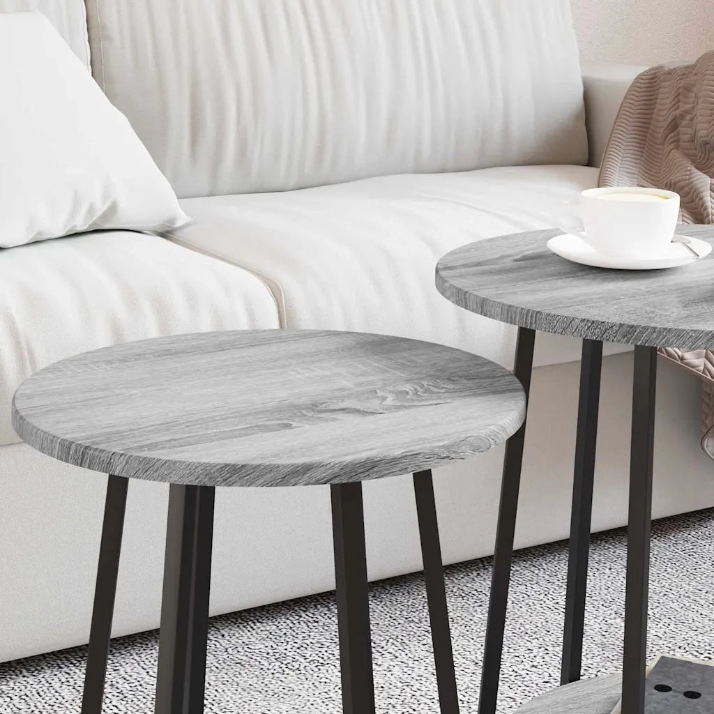 Set tavolini con lo scaffale 2 pcs Grigio Sonoma e Nero 869705
