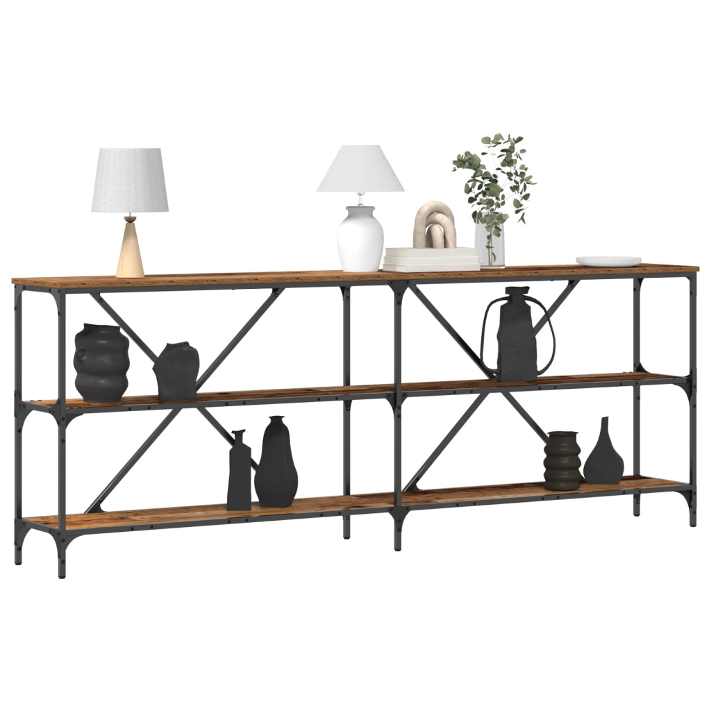 Tavolo Consolle Legno Vecchio 200x30x75 cm Legno Ingegnerizzato e Acciaio