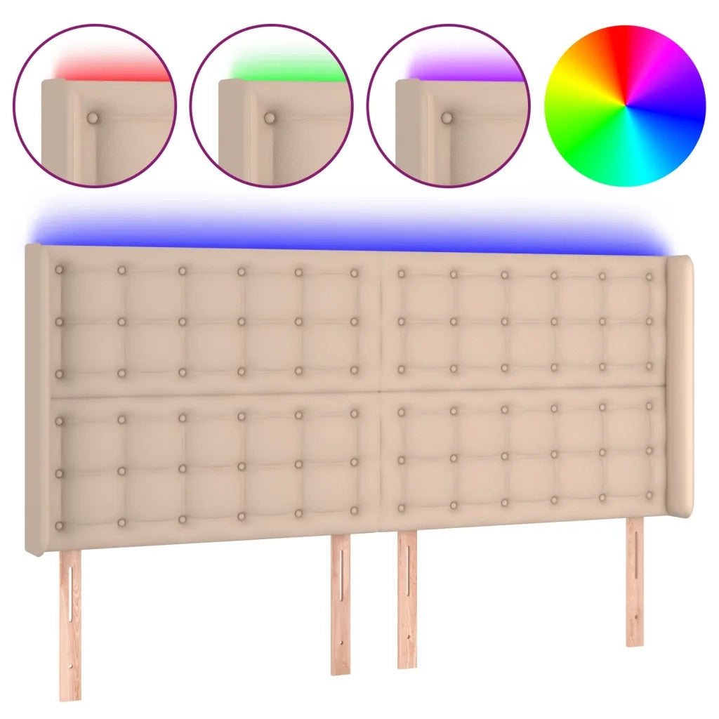 Testiera a LED-Testata con LED Cappuccino 183x16x118/128 cm in Similpelle 473442