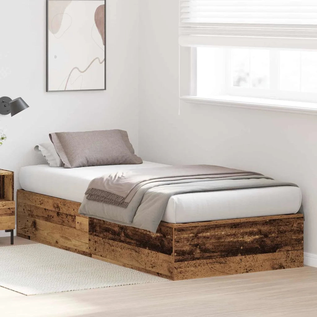 Struttura letto con contenitore-Giroletto con contenitore Legno vecchio 100 x 200 cm