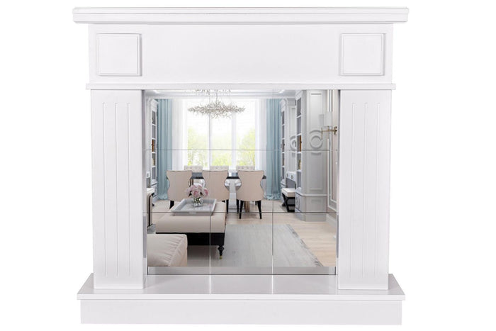 Camino Decorativo da Pavimento 99,7x103,4x27 cm con Specchio  Marina Plus Bianco