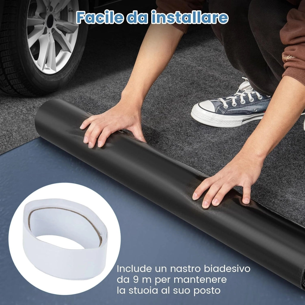 Tappetino per Pavimento del Garage, 252,5 x 221 CM, Assorbente per Perdite d'olio, Riutilizzabile e Lavabile, Protegge il Pavimento del Garage e della Bottega, Fondo Antiscivolo e Impermeabile