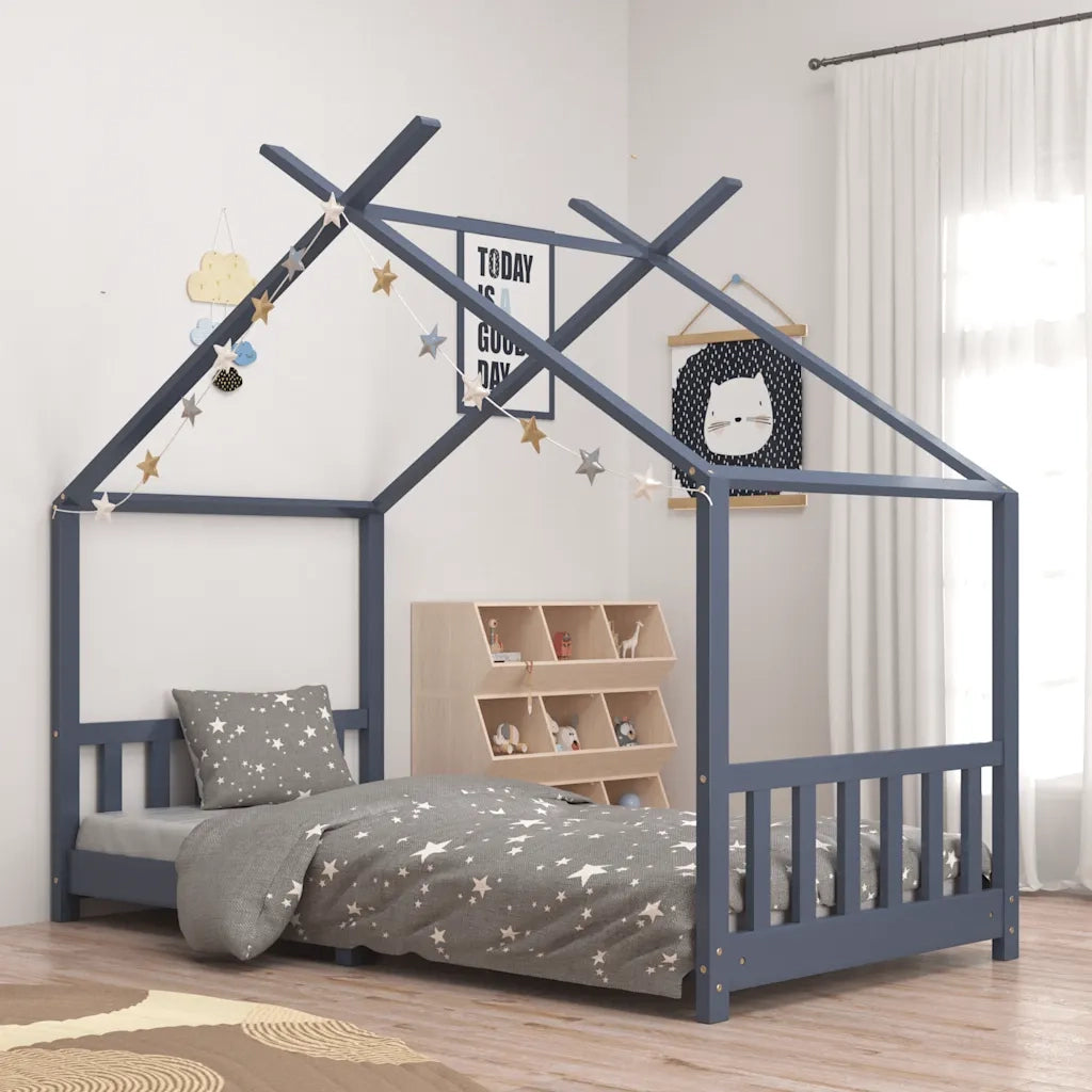 Giroletto per Bambini | Letto Infantile | Lettino Grigio in Massello di Pino 90x200 cm