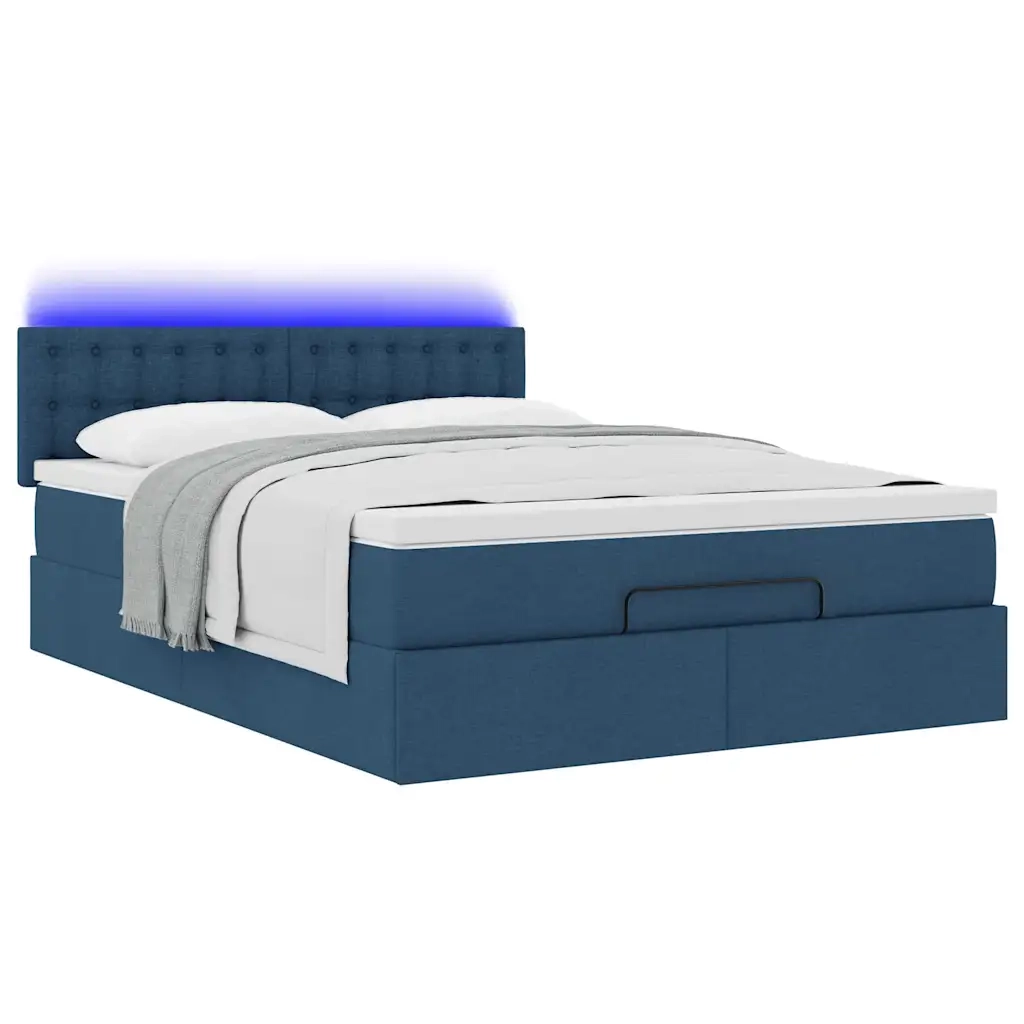 Struttura Letto Pouf con Materasso Blu 140x200cm in Tessuto 3312484