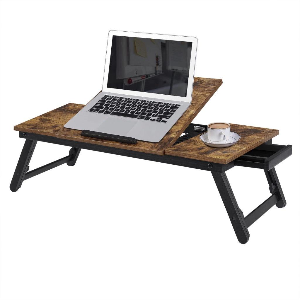 Tavolo pieghevole per laptop VALORA, marrone rustico, stile loft LLD110B01