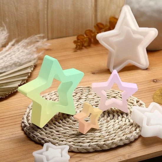 Forme di gesso in silicone - 3 pezzi - stelle - riutilizzabili - rivestimento antiscivolo - facile da pulire - duraturo - forma a candela