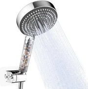 Douchekop filtrante, 6 tipi di getto, Grande, Economia d'acqua, Con 1,6m di tubo e supporto murale, Maniglie trasparenti con coperchio grigio, Cromo.