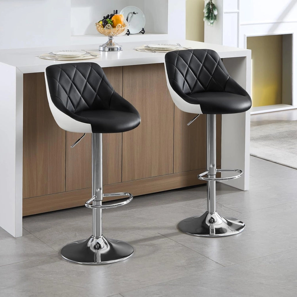 Sgabello cucina, Sgabello da Bar, Sedia da Bar Girevole Regolabile in Altezza, con Schienale Poggiapiedi, in PU, Nero, BH30sz-1
