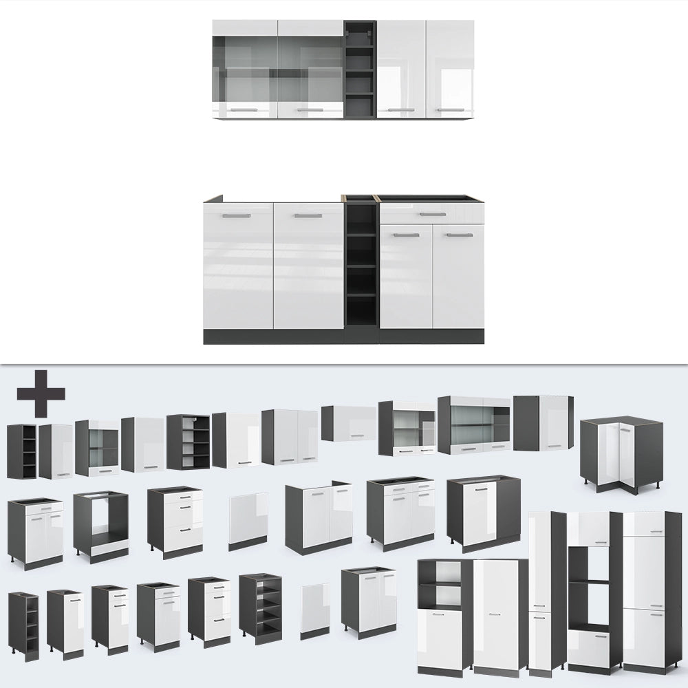 Vicco Cucina completa Bianco lucido/antracite 160 cm , PL Antracite