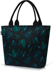 Lunchtas con rivestimento idrorepellente e isolamento termico morbido - 9 litri - Foglie verdi e nero - Per picnic e ufficio