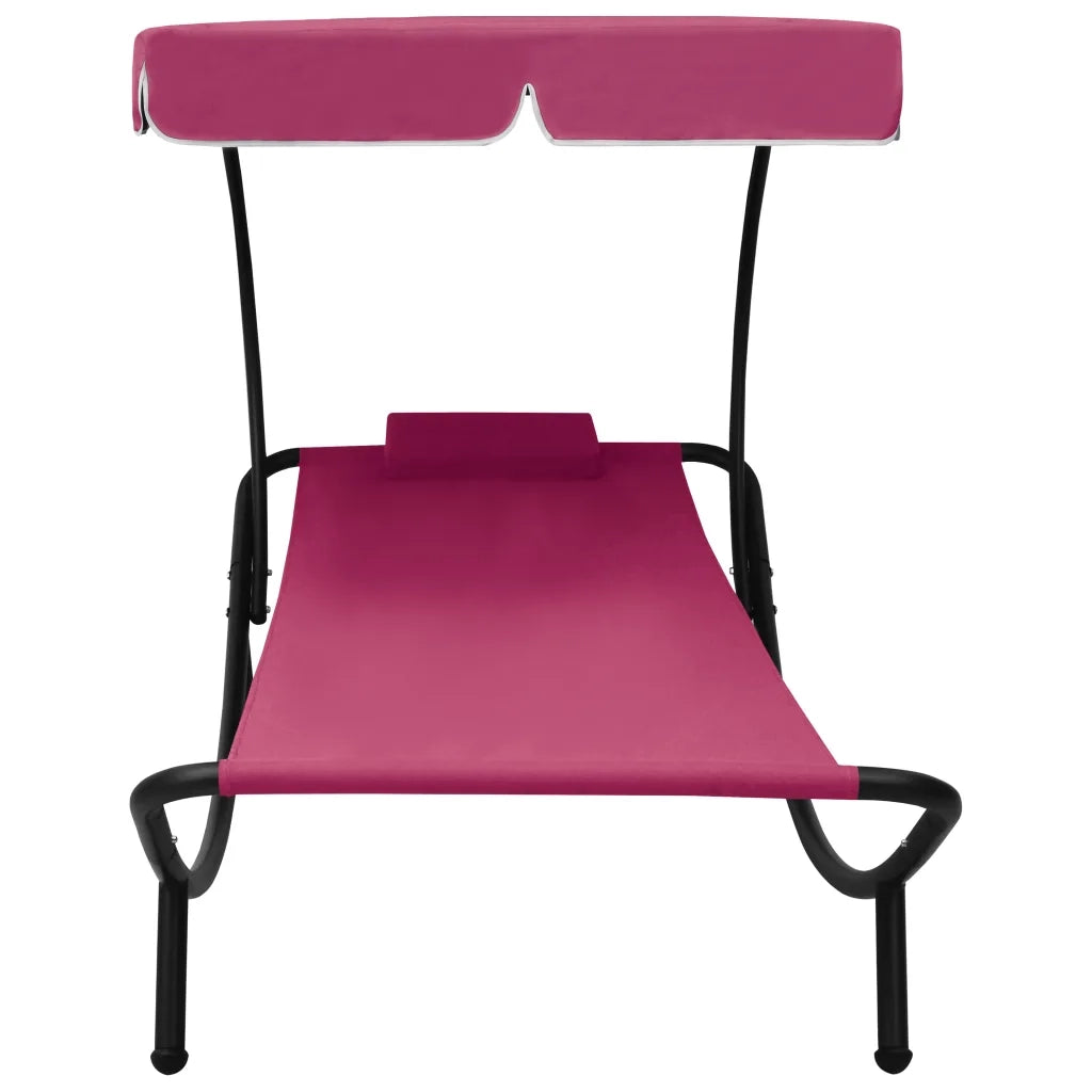 Lettino Prendisole | Sdraio da giardino | Lettino da sole con Baldacchino e Cuscino Rosa