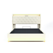 Letto Contenitore 140x200 cm con LED; USB e vano idraulico in Tessuto Beige