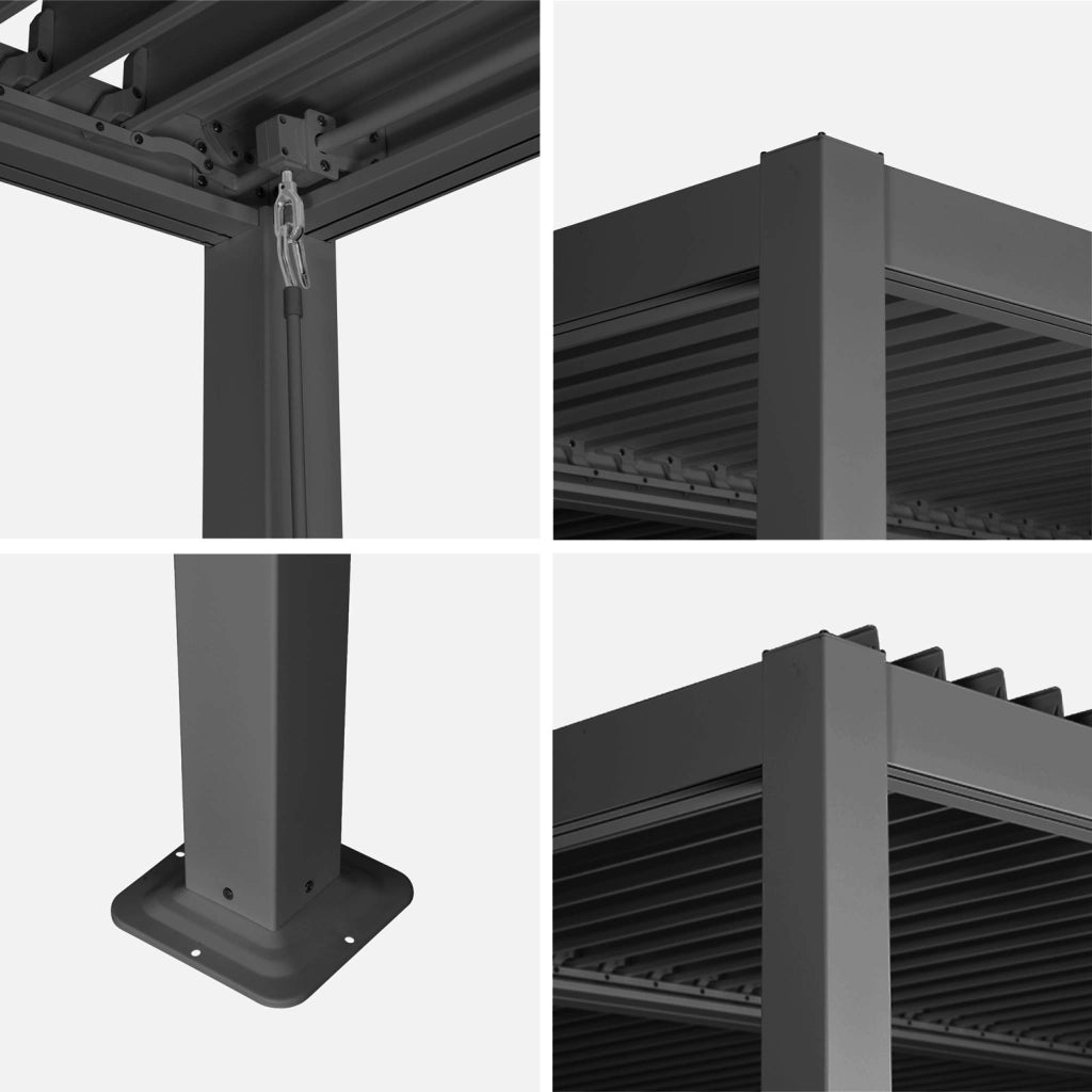 Pergola bioclimatica 3.6x3.6m in alluminio e acciaio con lamelle
