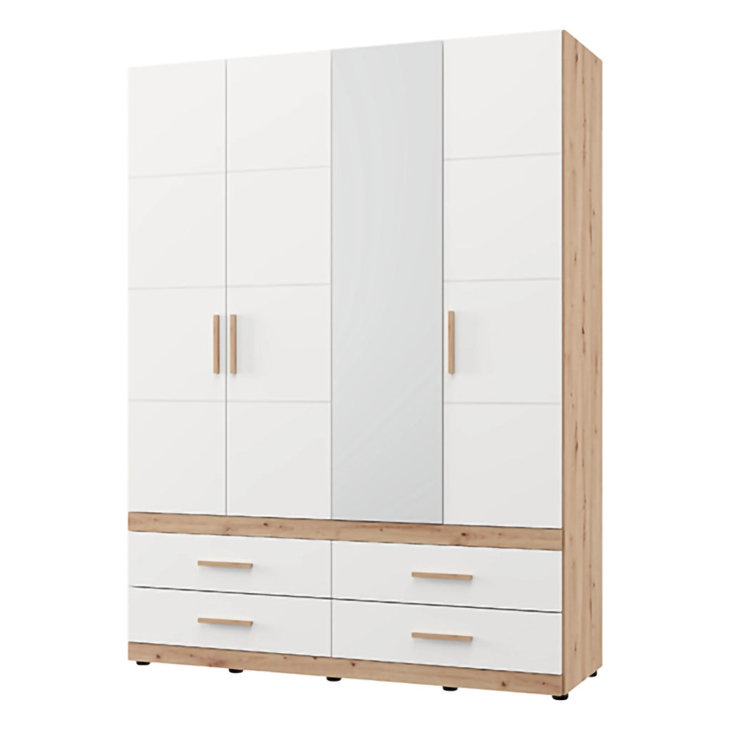 Armadio Camera da Letto Taxco, Guardaroba Grande 4 Cassetti, 155x208h cm Bianco Opaco