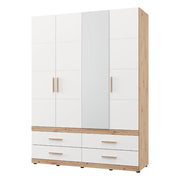 Armadio Camera da Letto Taxco, Guardaroba Grande 4 Cassetti, 155x208h cm Bianco Opaco