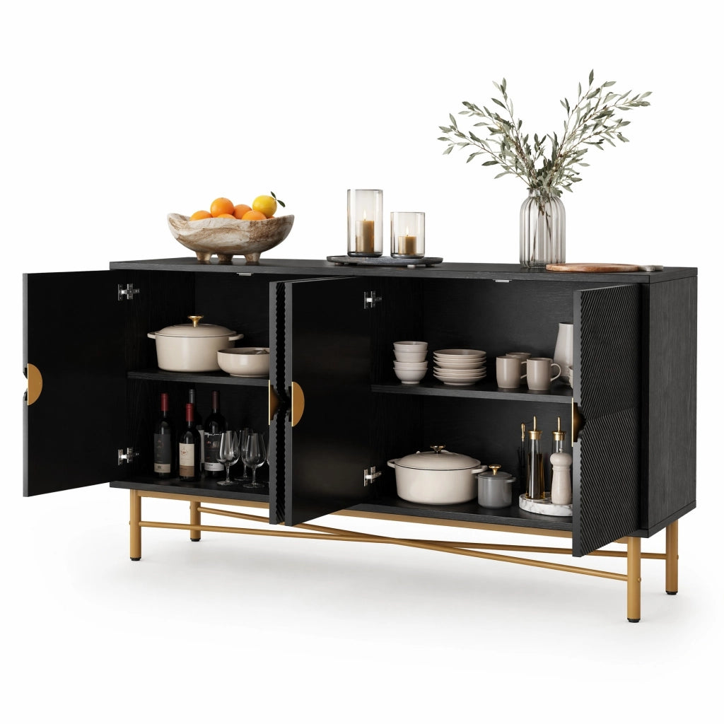 Credenza con 4 ante e soft-close - per soggiorno - in MDF e truciolare - 160×40×82 cm - nero