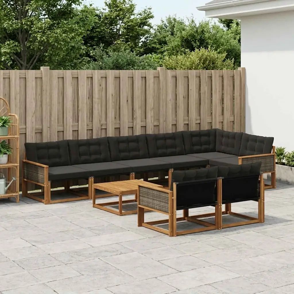 Set di divani da esterno con cuscino 9 pcs Naturale e Nero 3381516