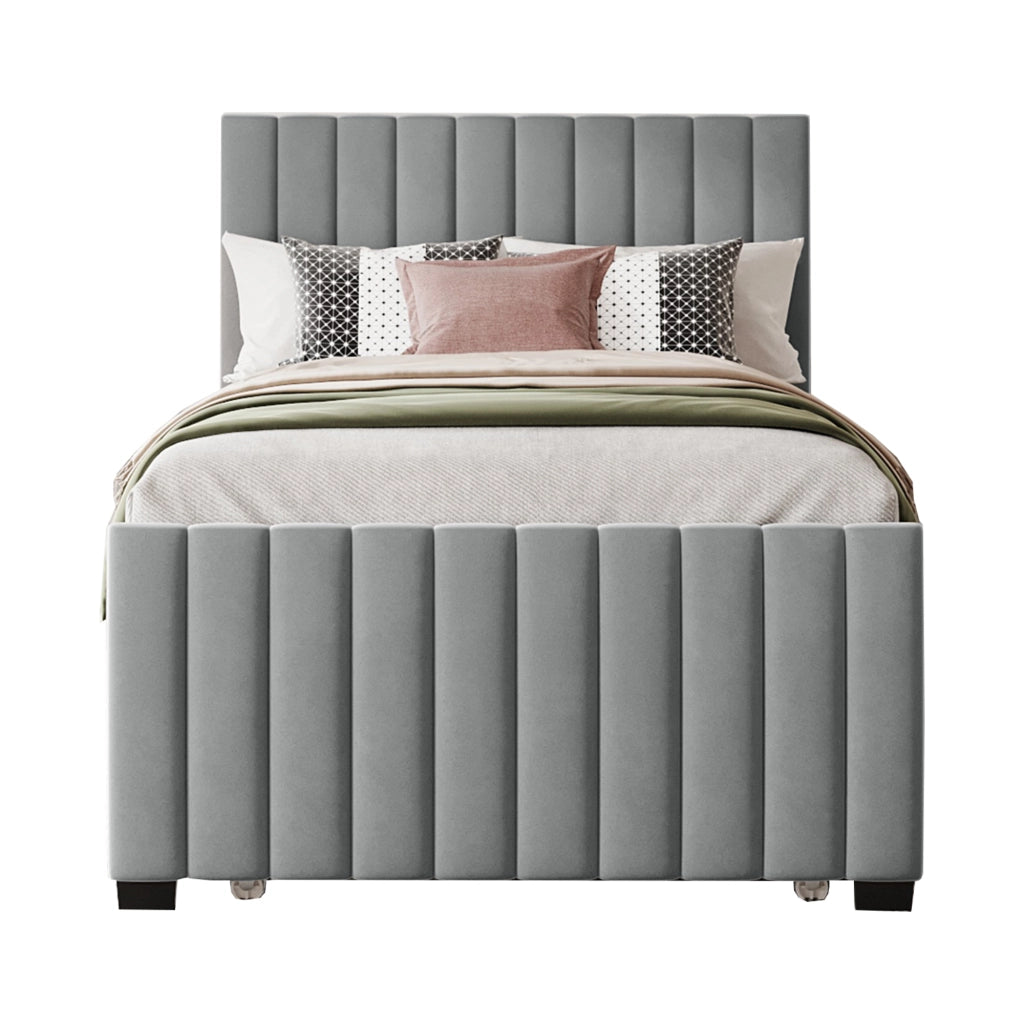 DESMIU Letto bambino estraibile 90 × 190 cm 1 piazza con letto a scomparsa, senza materasso, in velluto, grigio