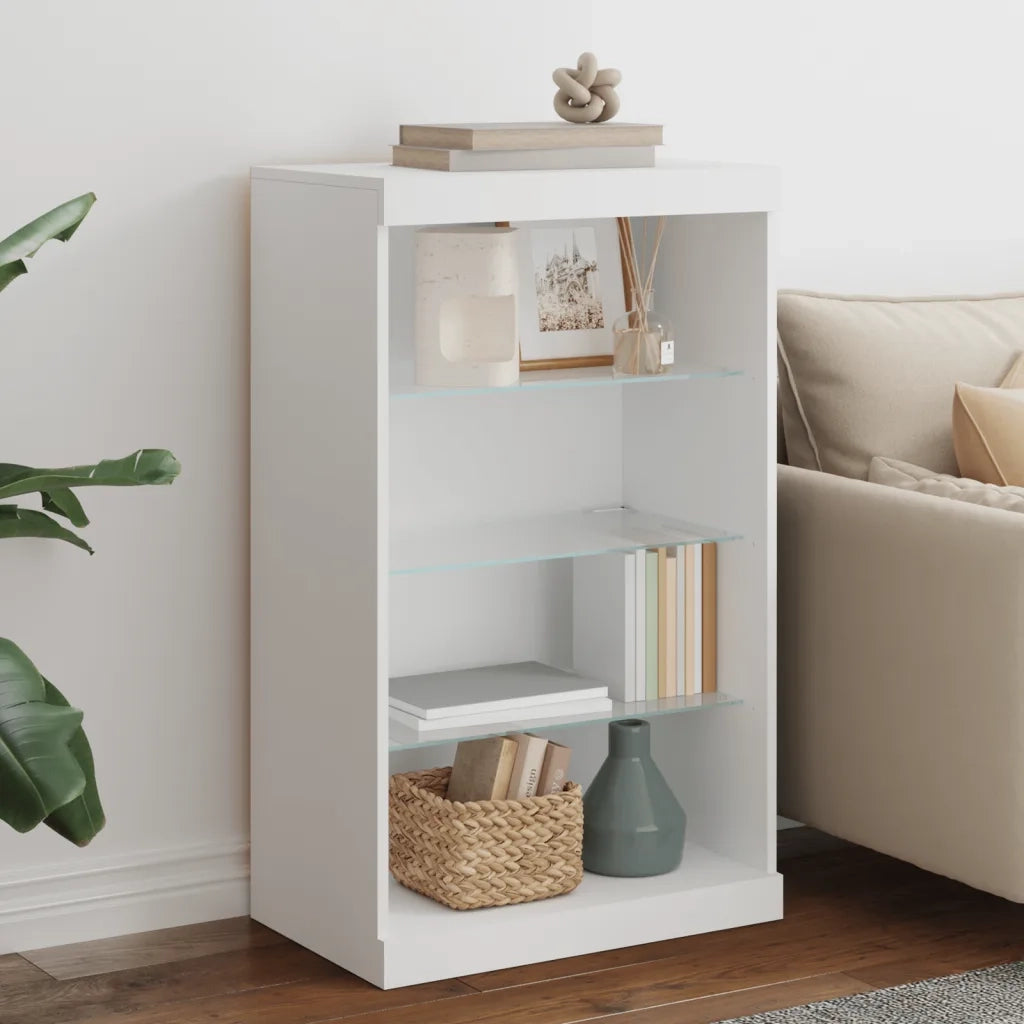 Credenza con Luci LED-Buffet-Armadio da cucina Bianca 60,5x37x100 cm
