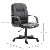 Sedia da Ufficio Ergonomica e Girevole, Poltrona da Ufficio con Altezza Regolabile in Similpelle 60x60x94-103cm Nero