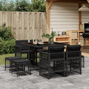 Set da Pranzo da Giardino 9 pz con Cuscini Nero in Polyrattan
