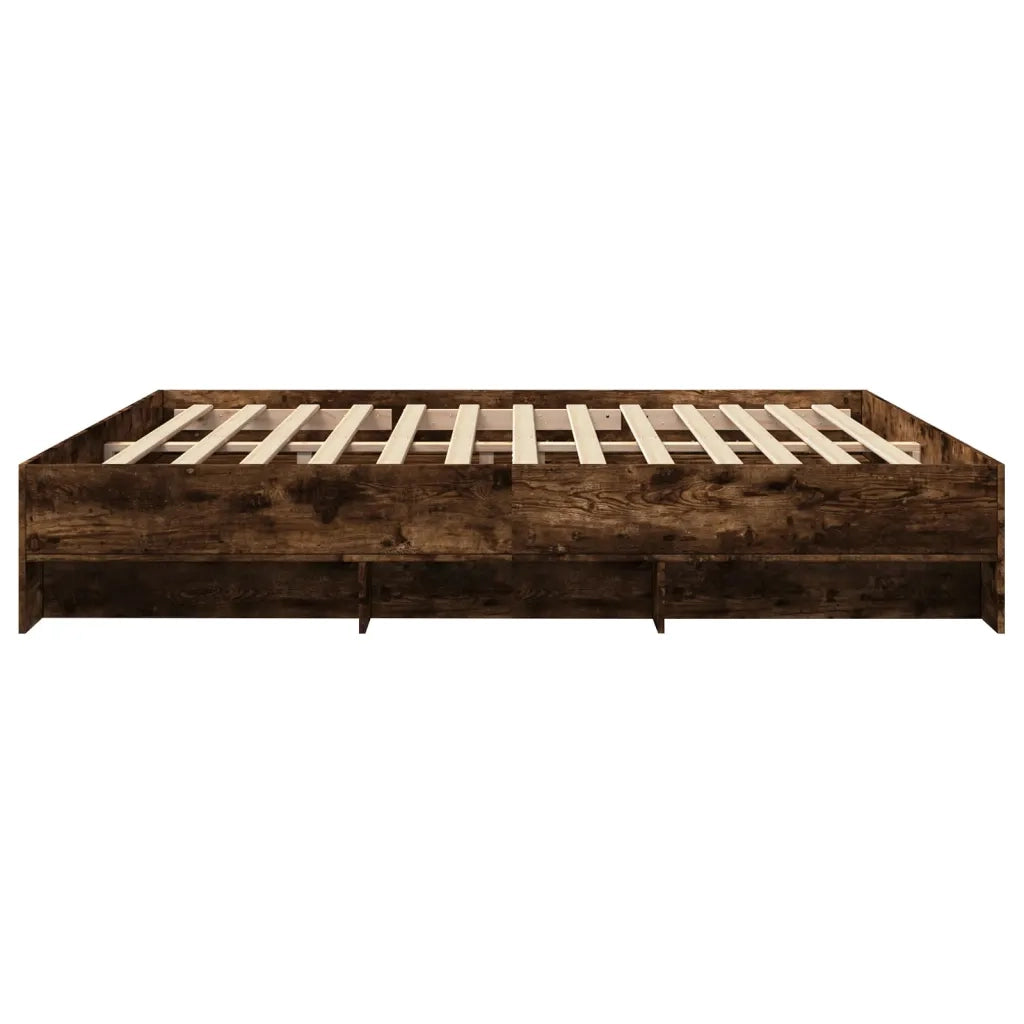 Letto matrimoniale | Letto per adulti | Giroletto senza Materasso Rovere Fumo 200x200 cm in Truciolato