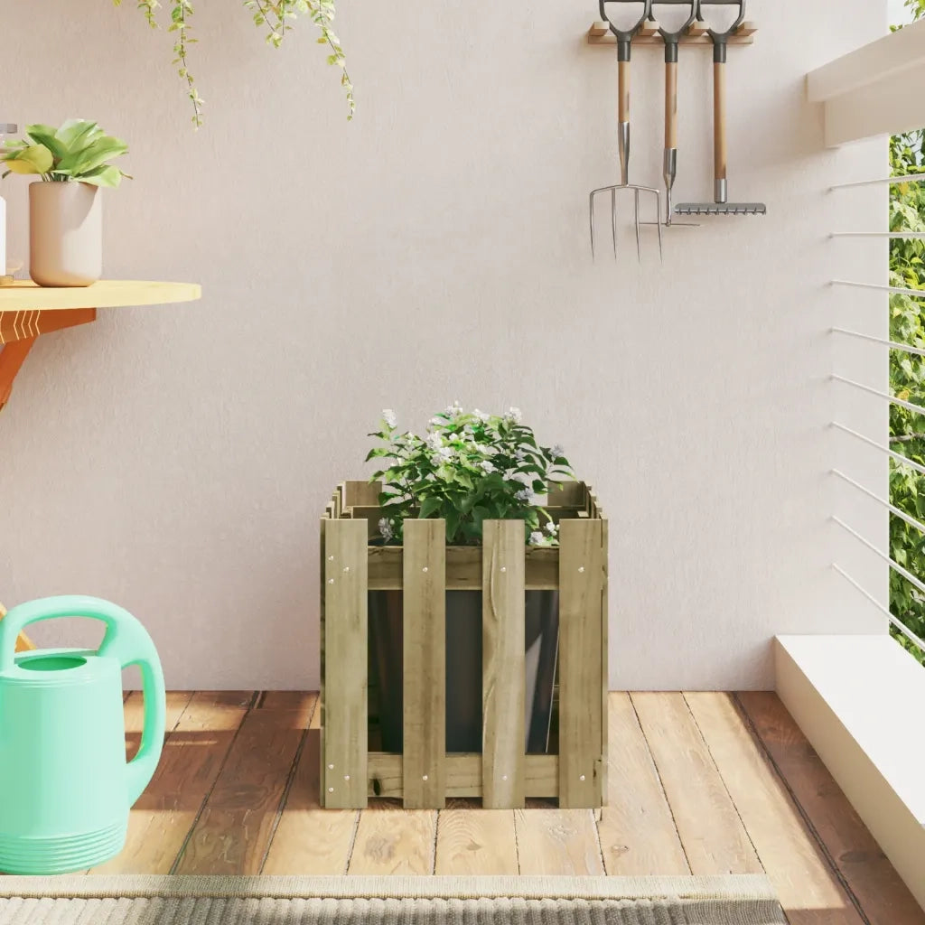 Fioriera Giardino a Recinzione-Vaso con Ringhiera-Contenitore per Piante 40x40x40Pino Massello Impregnato