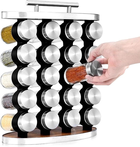 Kruidenrek 5 livelli, organizzatore di erbe per cucina, piano di lavoro, armadio, dispensa con 20 contenitori in vetro