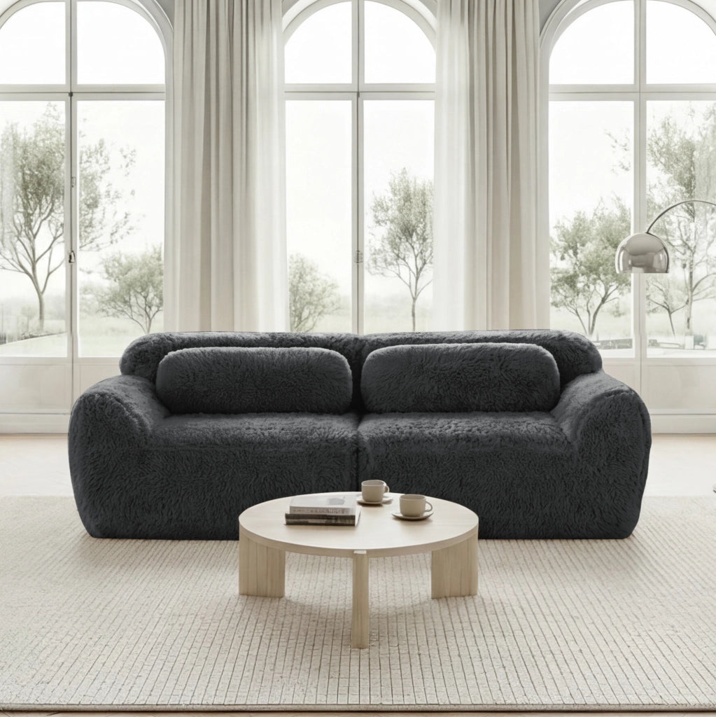 Divano modulare senza struttura in tessuto plush grigio con base antiscivolo