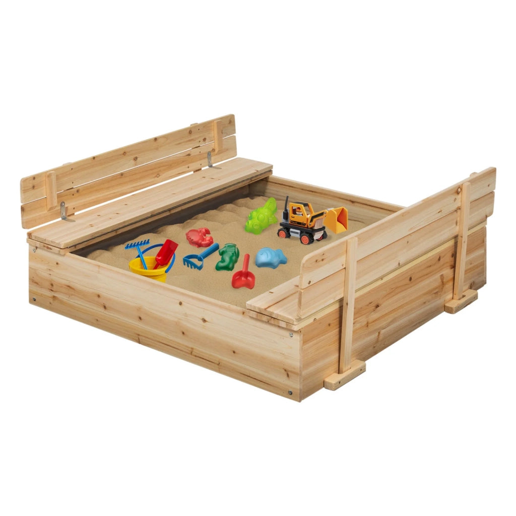 IDMarket - Divertente sabbiera in legno con 2 panchine e teloni protettivi