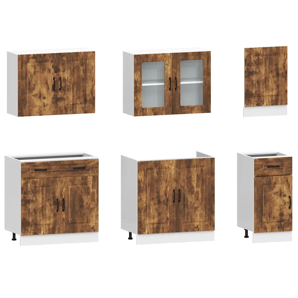 Set Mobili da Cucina 7 pz Kalmar Rovere Fumo Legno Multistrato