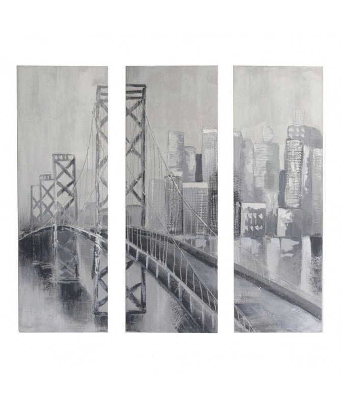 Quadro dipinto set 3 pezzi ponte cm 40x120x3