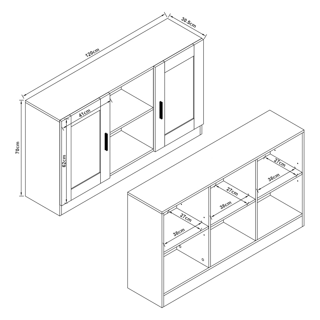 Credenza Bassa Spøttrup Mobile TV 70 x 120 x 30,5 cm Effetto Rovere [en.casa]