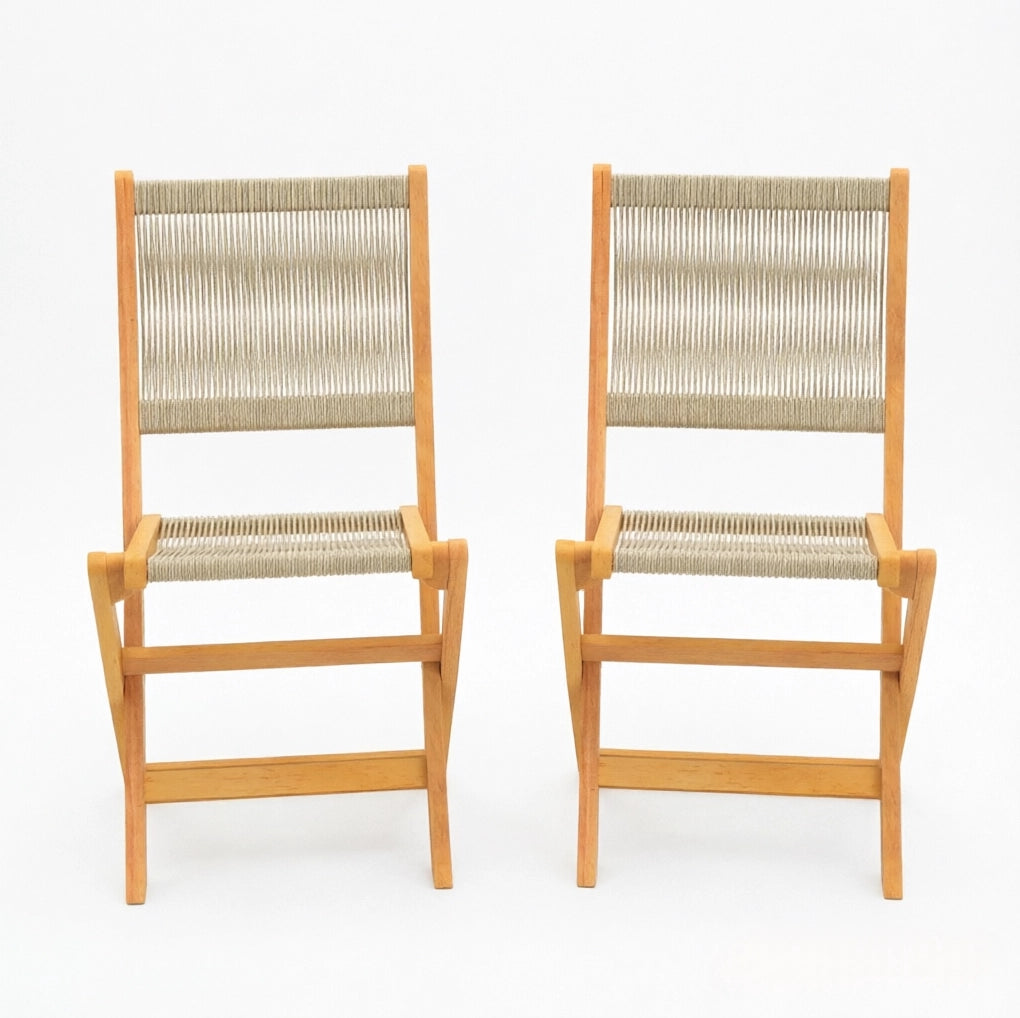 Set 2 sedie da giardino pieghevoli in legno di acacia e corda PP; beige e naturale