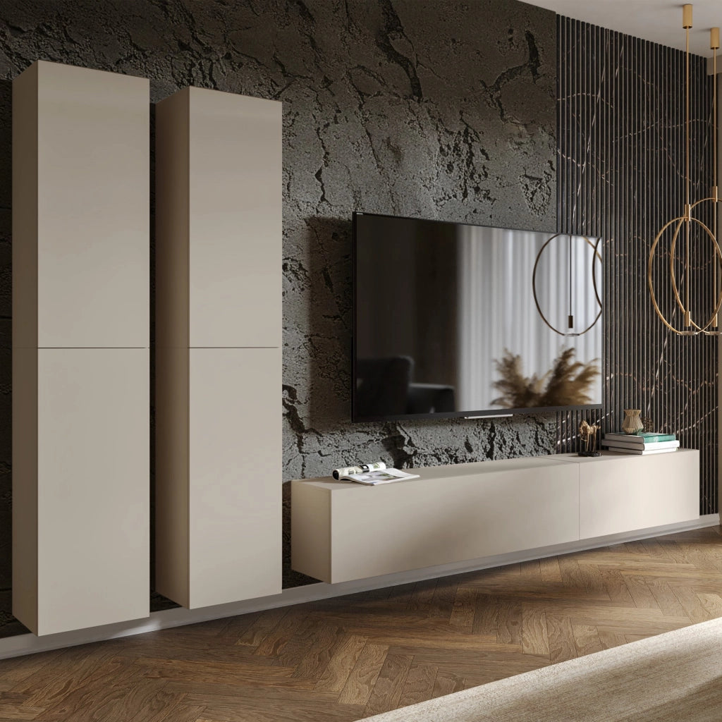 Mobile Soggiorno Haba, Parete Attrezzata Modulabile, Beige
