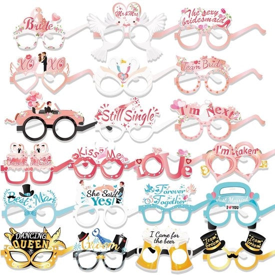 Accessori per festa di nozze - 21 pezzi - Accessori divertenti per foto - Occhiali per festa di nozze - Regali per ospiti - Accessori - Team sposa/sposo - Accessori per festa