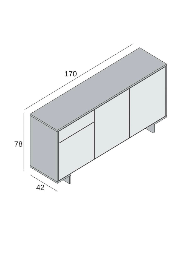 Credenza Aronne, Madia da salotto, Buffet da soggiorno a 3 ante e 1 cassetto, 100% Made in Italy, 170x42h78 cm, Bianco