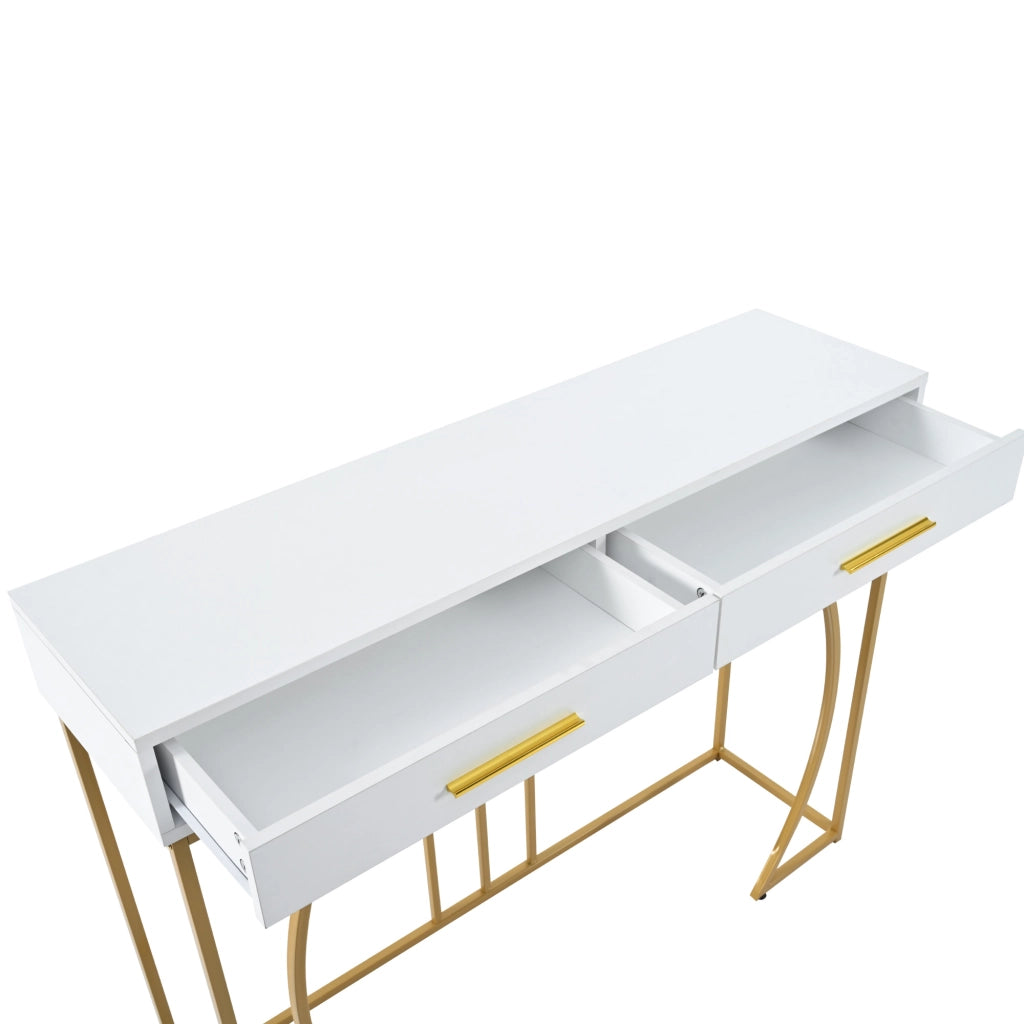OKWISH Consolle da Ingresso con 1 Cassetto e Piedini Regolabili, Piano in MDF e Struttura in Metallo, Bianca