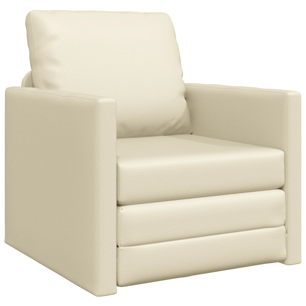 Divano Letto 2-in-1 Panna 74x77x81 cm in Pelle Sintetica