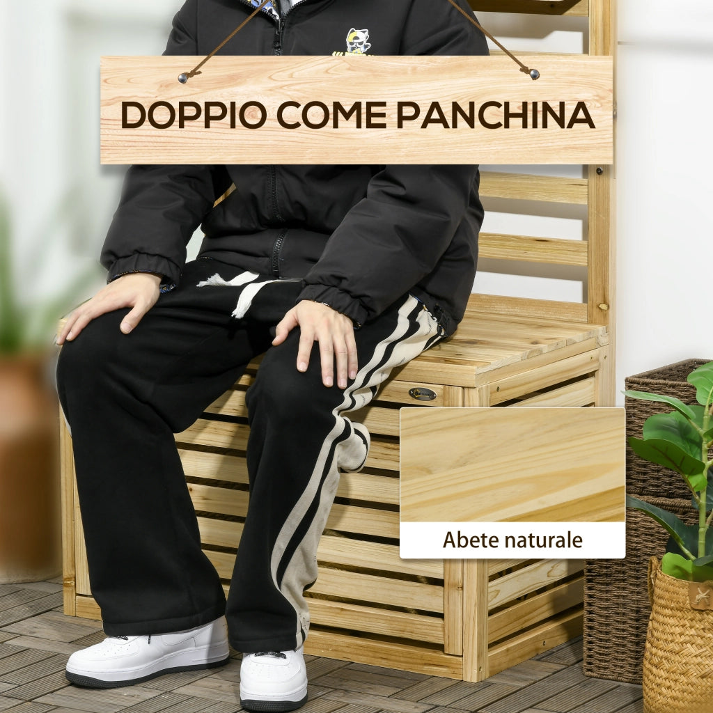 Cassapanca da Giardino con Traliccio e 4 Ripiani in Legno con Chiusura Magnetica, 80x45x160 cm
