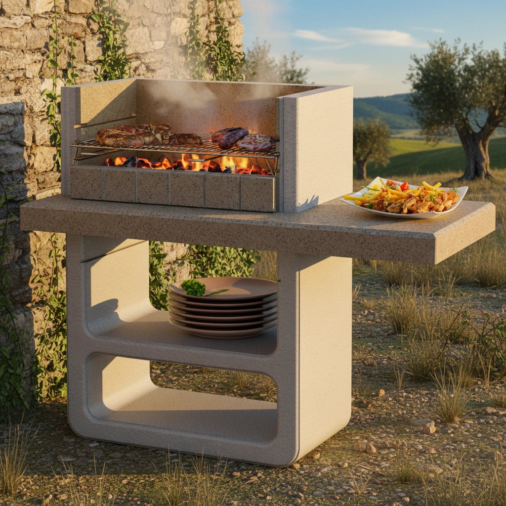 Barbecue agadir 125 x 64 x 110,5 cm in calcestruzzo griglia regolabile