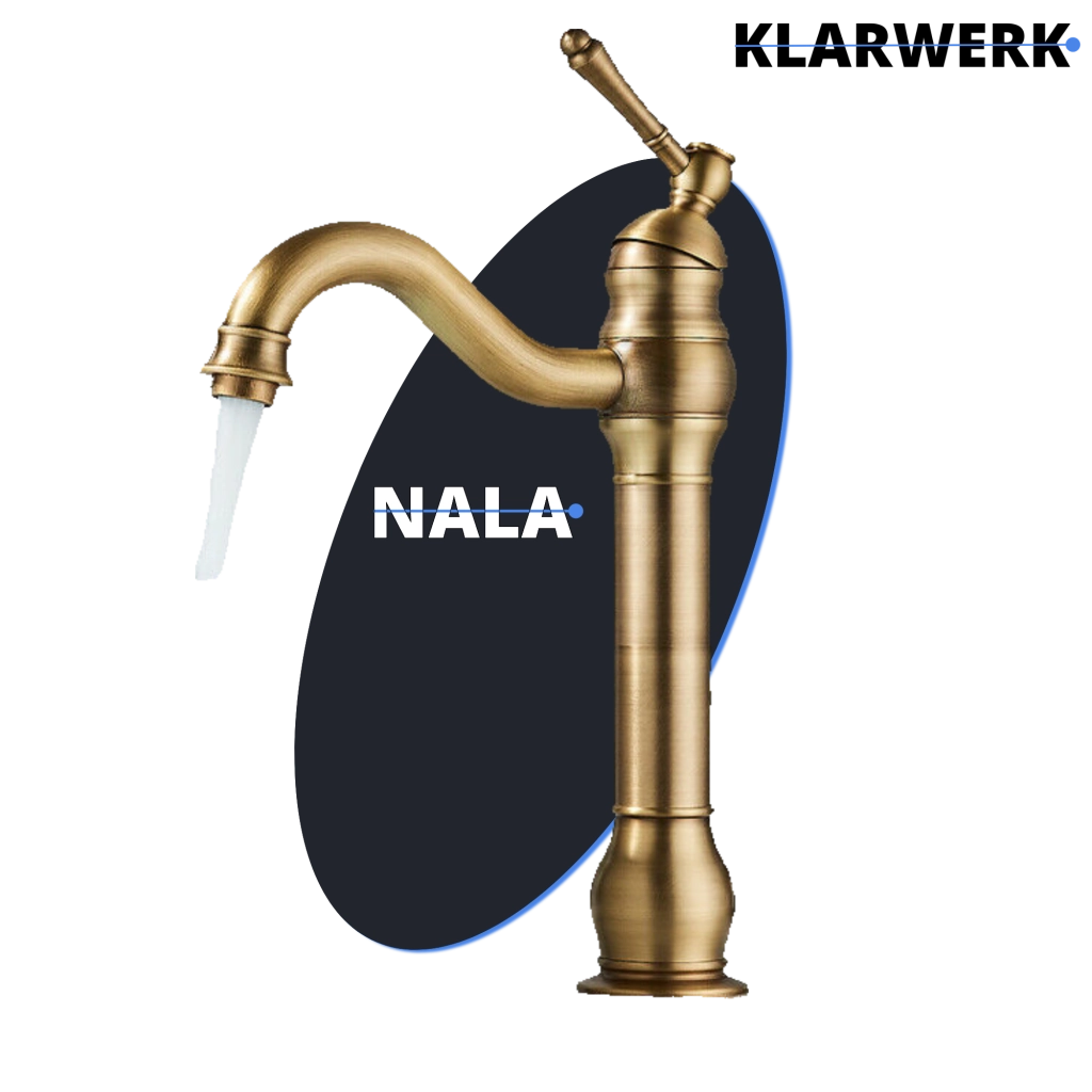 NALA | Rubinetto da bagno alto in ottone spazzolato vintage Gastro hotel | Retrò in acciaio inossidabile per lavabo alto | Miscelatore 2 connessioni