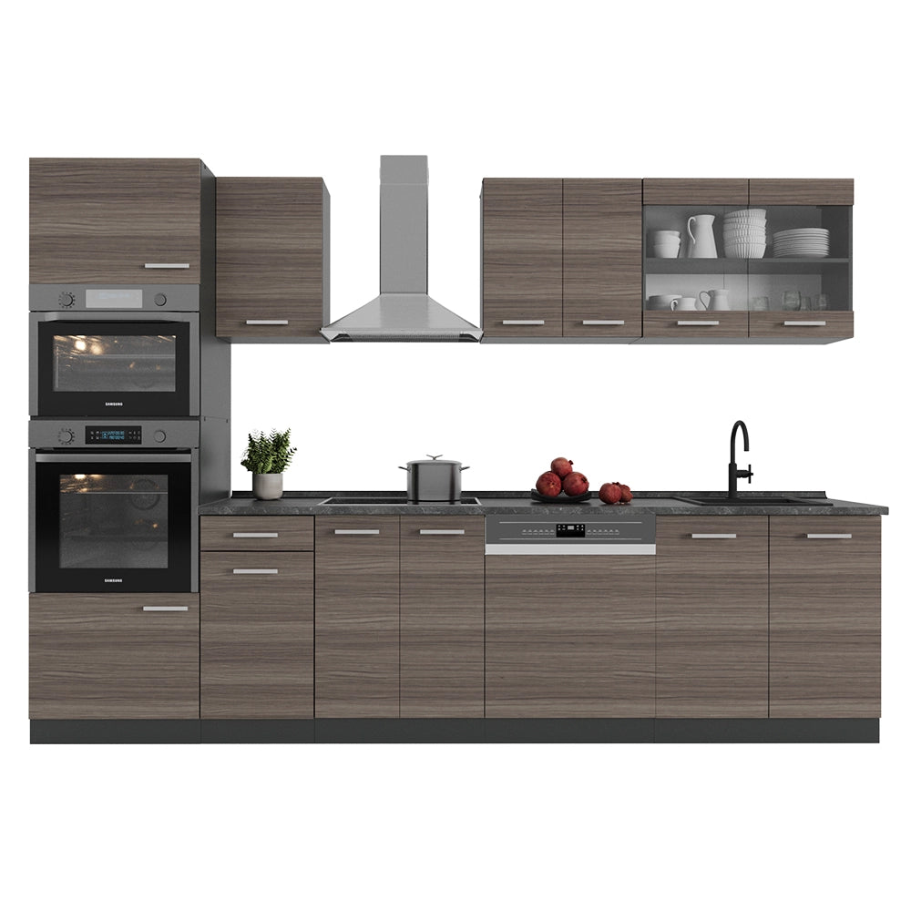 Vicco Cucina componibile Grigio nobile/antracite 300 cm con armadio alto, PL Marmo