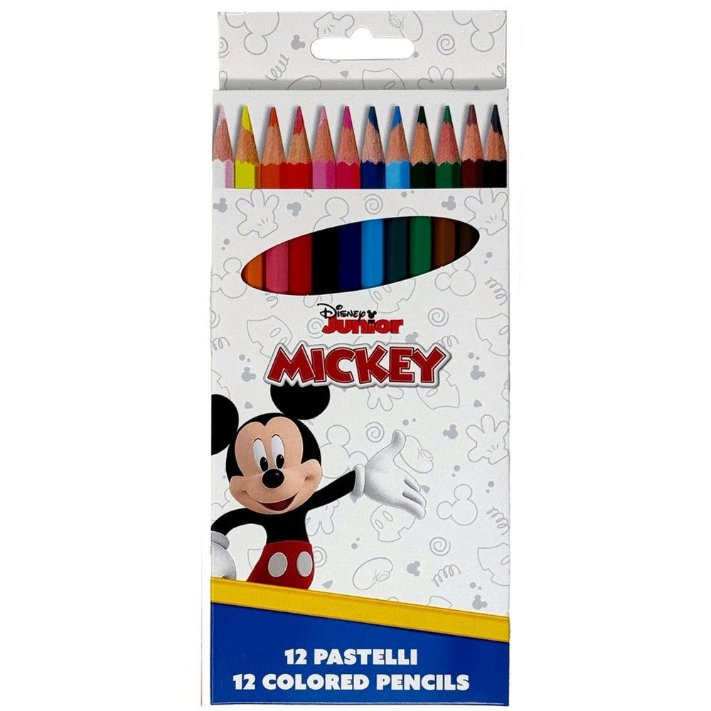 Trade Shop - Set 12 Pastelli Matite Colorate Colori Topolino Disegno Scuola Bambini Cancelleria 953421 -