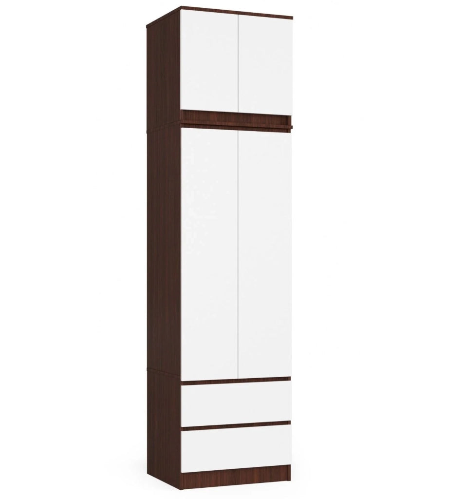 Armadio AKORD S60 con sopralzo Wengé 60 cm 2 ante 2 cassetti inserto frontale Bianco 60x51x234 cm