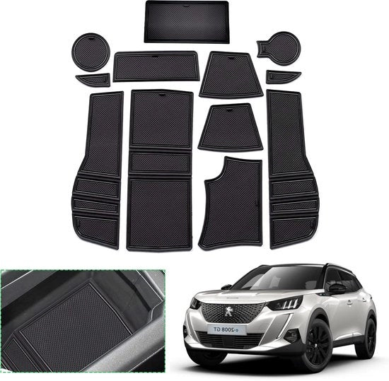 Antislipmatten per Peugeot 2008 e-2008 Restyling 2020-2024 2025, Mat per console centrale, Mat per contenitore, Antislipmat per vano portaoggetti, Antislipmatten per serramenti (nero)