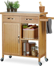 Carrello da Cucina in Bambù con Piastra in Marmo e Porte - Servizio da Cucina in Legno - Dimensioni 855 x 895 x 36 cm - Naturale