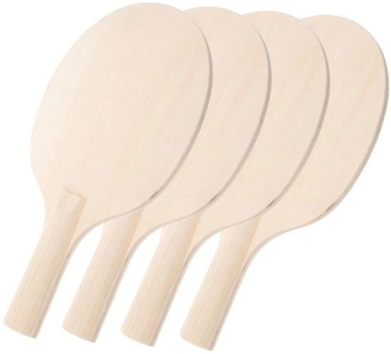 Set di Palle da Ping Pong da 4 - Racket in Legno per Personalizzazione - Paddle DIY - Dimensioni 25,5 x 15 x 2 cm - Beige Non Lavorato - Adatto per Giocatori - Paddles
