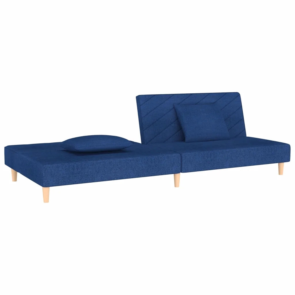 Divano Letto a 2 Posti con 2 Cuscini Blu in Tessuto 375893